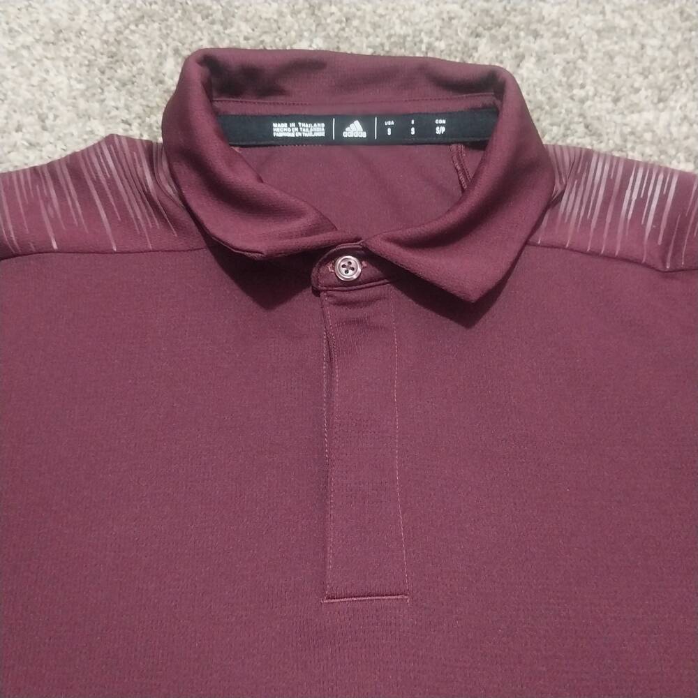 Adidas Shirt Mens Size Small Maroon Polo Short Sleeve Button Up Sporty Modern